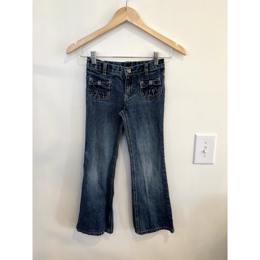 Gymboree Girls Bootcut Bow Pocket Jeans Size 8 Dark Wash Denim